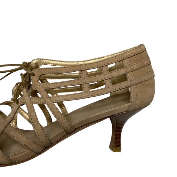 STUART WEITZMAN Suede Leather Heels Strappy Lace Up Kitten Tan Size 8M - Picture 7 of 13